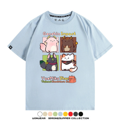 原神遊戲散兵可莉芙寧娜胡桃可愛Q版二次元周邊夏男純棉T恤衫短袖