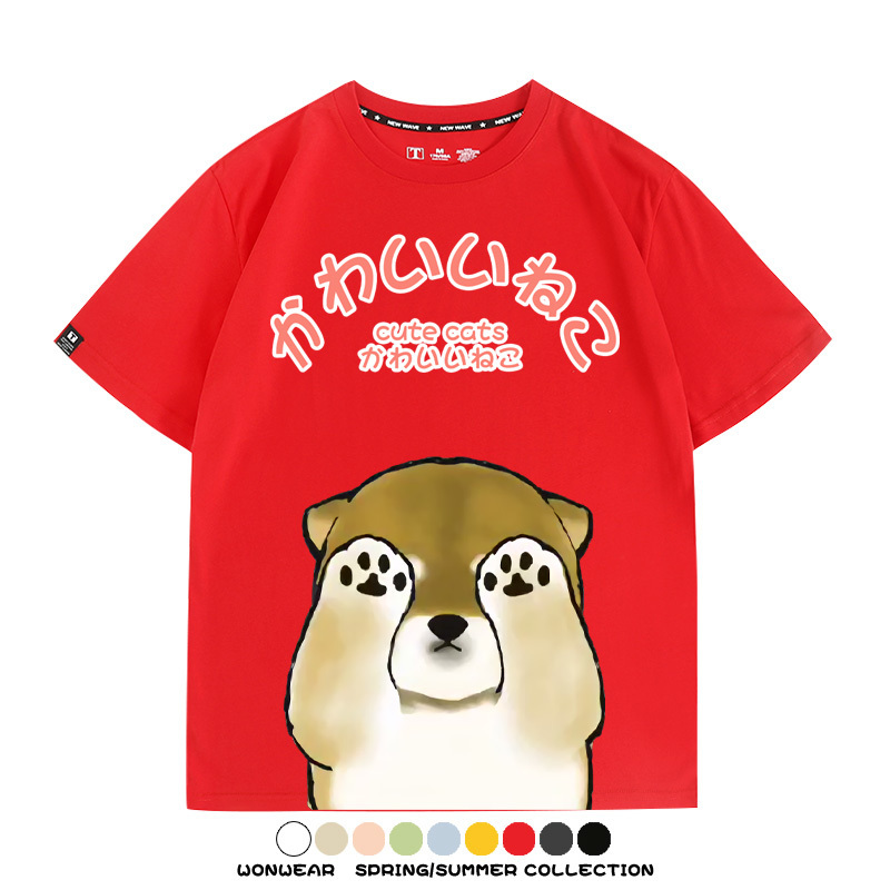 日系印花貓貓復古卡通 親子情侶裝寬鬆短袖T