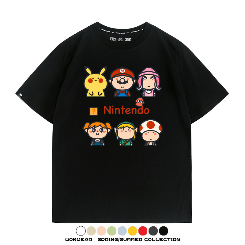 任天堂主機遊戲瑪利歐薩爾達T恤聯動周邊純棉短袖夏季青少年寬鬆