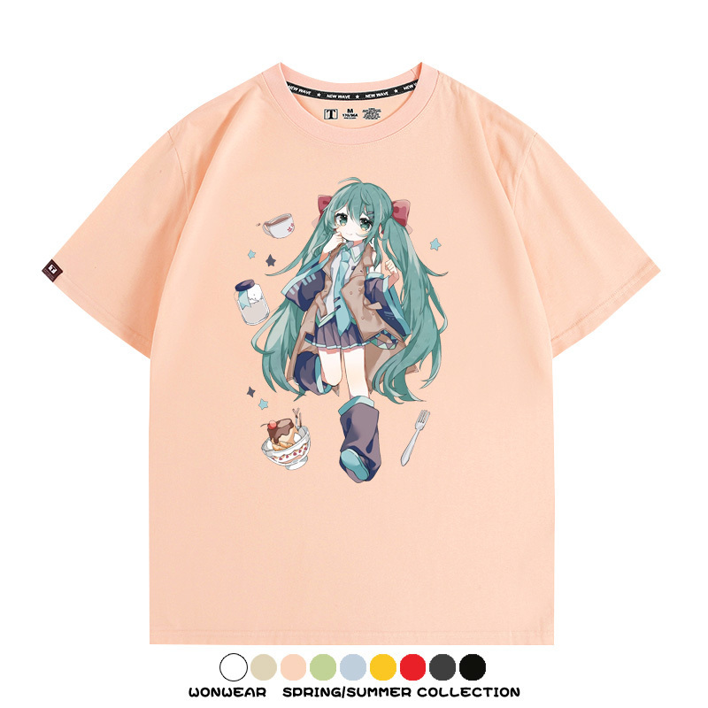 美食MIKU初音未來聯動款情侶短袖上衣純棉T恤衫夏季男潮寬鬆百搭