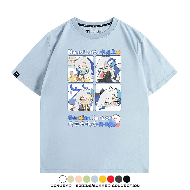 原神遊戲散兵可莉芙寧娜胡桃可愛Q版二次元周邊夏男純棉T恤衫短袖