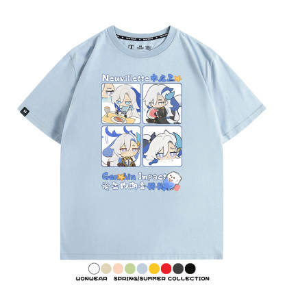 原神遊戲散兵可莉芙寧娜胡桃可愛Q版二次元周邊夏男純棉T恤衫短袖