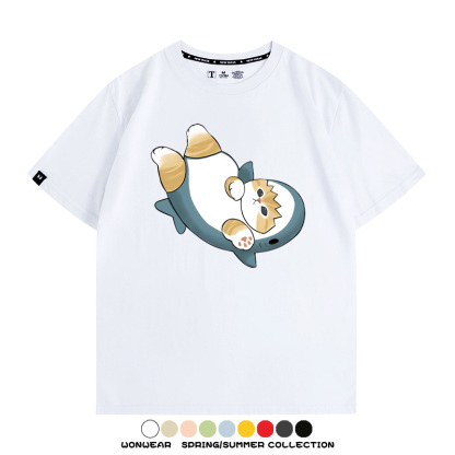 鯊魚貓福珊迪日系COS二次元卡通玩耍情侶短袖上衣純棉T恤衫夏季男寬鬆