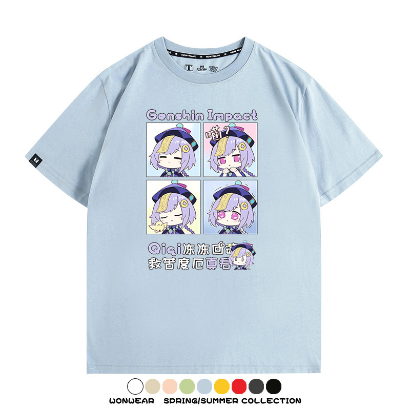 原神遊戲散兵可莉芙寧娜胡桃可愛Q版二次元周邊夏男純棉T恤衫短袖