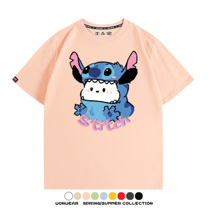 史迪奇三麗鷗帕恰狗聯名 親子情侶裝寬鬆短袖T
