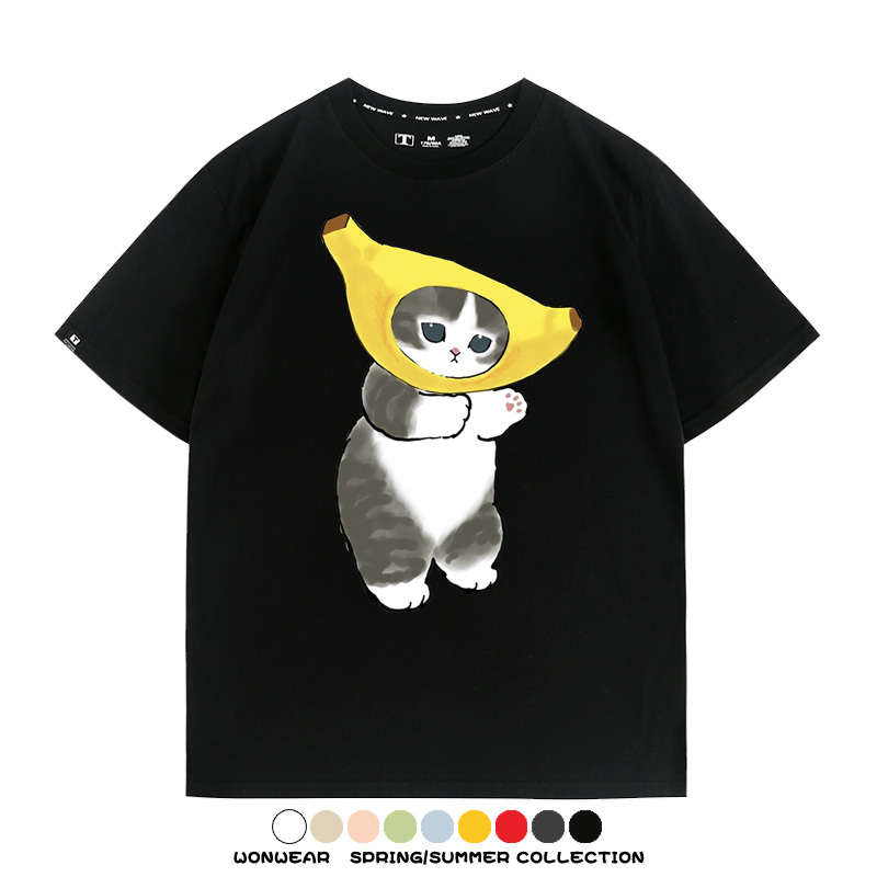 香蕉貓福珊迪情侶裝短袖上衣服日系二次元喵聯名半袖動物半袖男t恤夏
