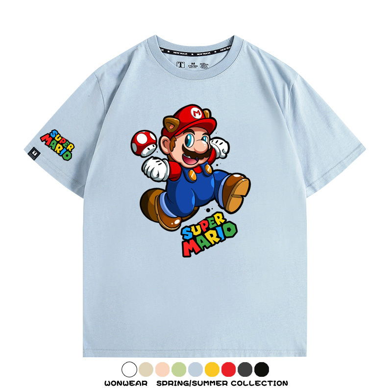 瑪利歐兄弟任天堂周邊短袖游戲卡通蘑菇青少年男寬鬆夏季純棉T恤