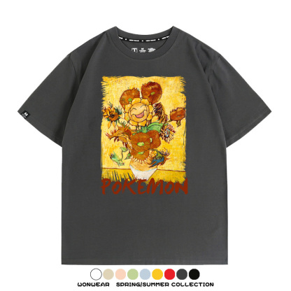 寶可夢x梵高博物館聯動世界名畫皮卡丘卡比獸油畫周邊短袖純棉T恤