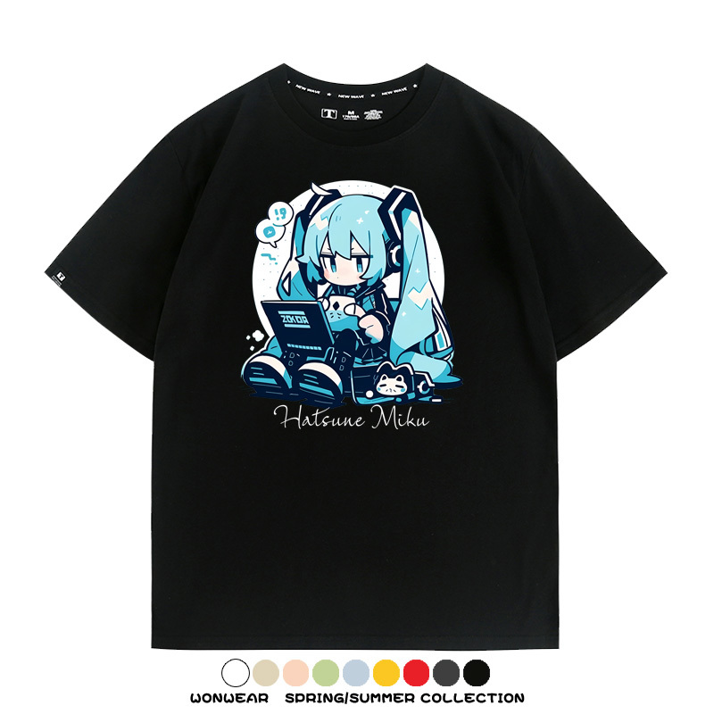 元氣日系少女機能動漫初音未來MIKU 親子情侶裝寬鬆短袖T