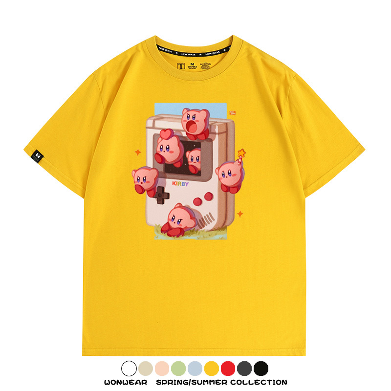 星之卡比任天堂周邊粉色惡魔可愛卡通T恤衫夏季男潮純棉短袖上衣