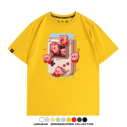 星之卡比任天堂周邊粉色惡魔可愛卡通T恤衫夏季男潮純棉短袖上衣