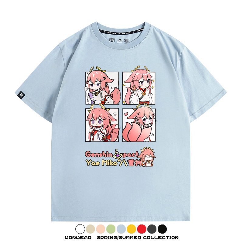 原神遊戲散兵可莉芙寧娜胡桃可愛Q版二次元周邊夏男純棉T恤衫短袖