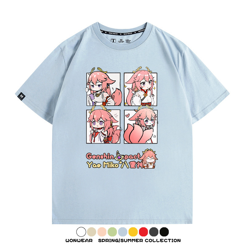 原神遊戲散兵可莉芙寧娜胡桃可愛Q版二次元周邊夏男純棉T恤衫短袖