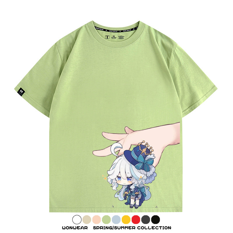 原神遊戲水神芙寧娜芙卡洛斯Q版可愛周邊短袖夏季純棉男潮T恤百搭