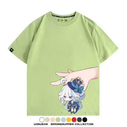 原神遊戲水神芙寧娜芙卡洛斯Q版可愛周邊短袖夏季純棉男潮T恤百搭