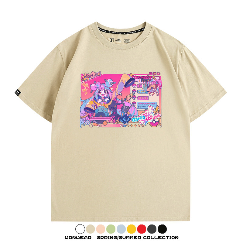 寶可夢歌姬美洛耶塔聯動MIKU初音未來周邊短袖T恤衫夏季純棉上衣寬鬆