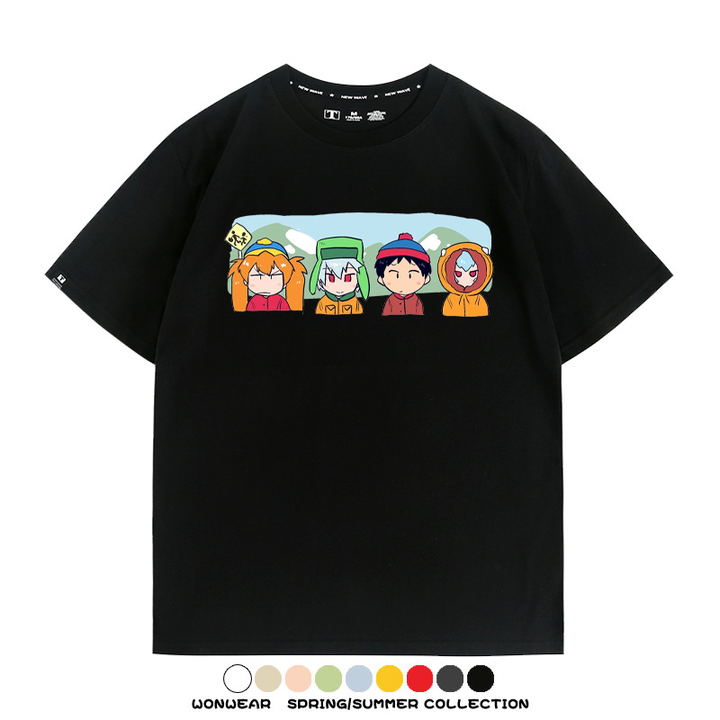EVA聯名南方公園情侶裝短袖衰仔樂園福音戰士卡通t恤衫純棉上衣服