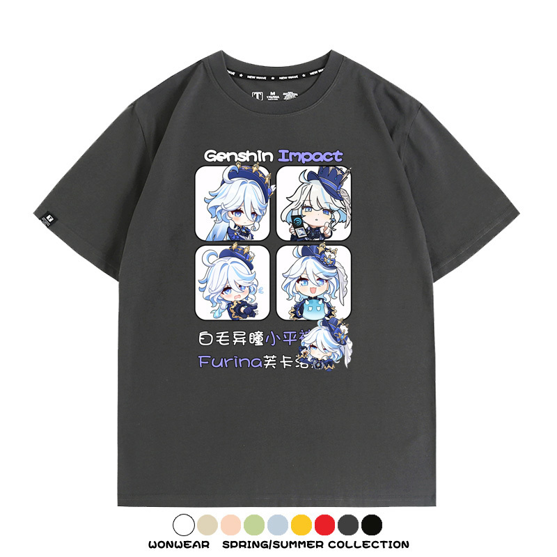原神遊戲散兵可莉芙寧娜胡桃可愛Q版二次元周邊夏男純棉T恤衫短袖