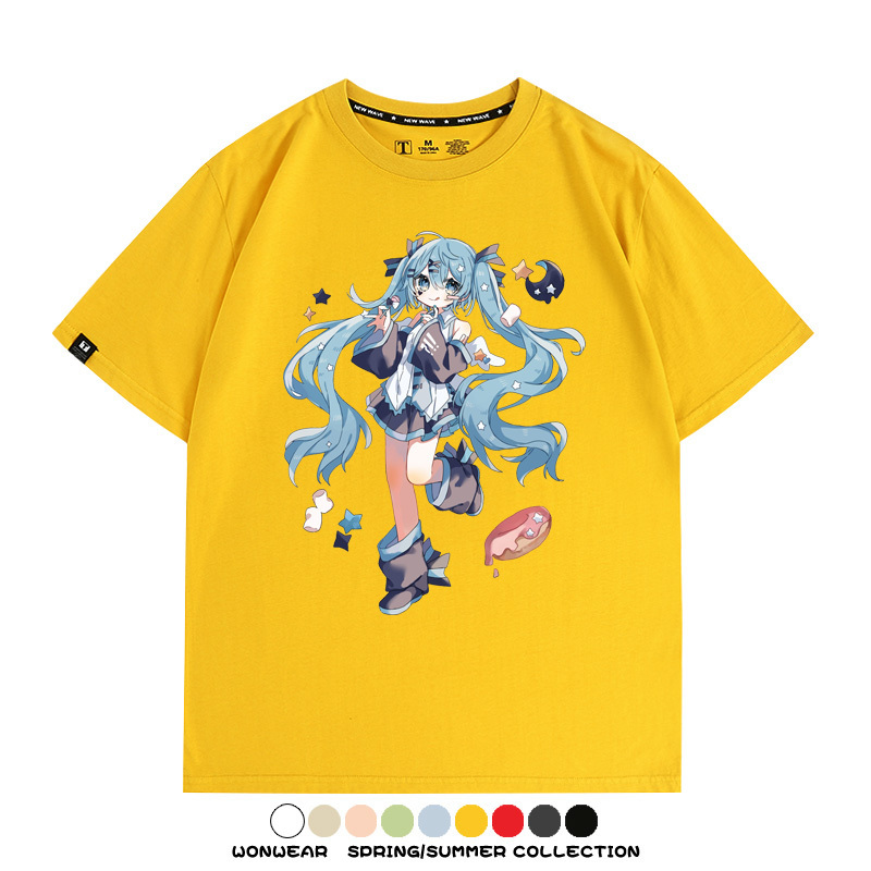 美食MIKU初音未來聯動款情侶短袖上衣純棉T恤衫夏季男潮寬鬆百搭