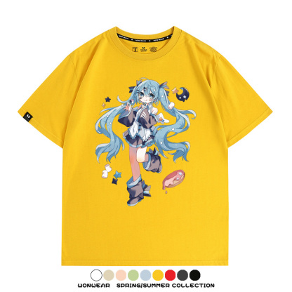 美食MIKU初音未來聯動款情侶短袖上衣純棉T恤衫夏季男潮寬鬆百搭