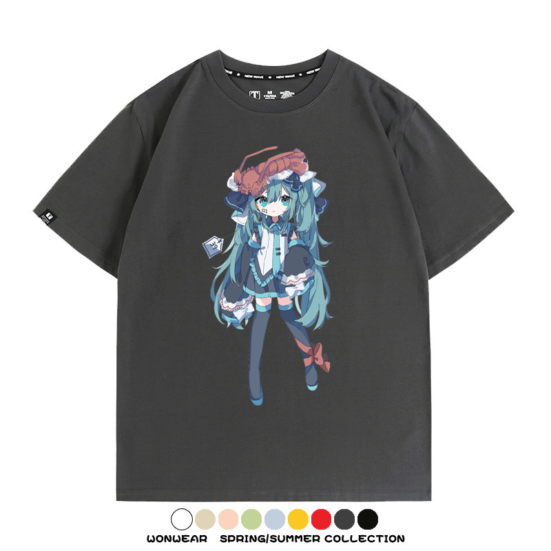 美食MIKU初音未來聯動款情侶短袖上衣純棉T恤衫夏季男潮寬鬆百搭