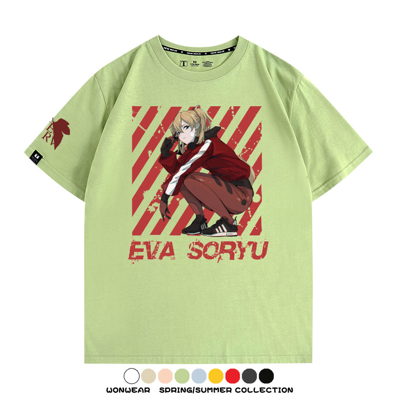 明日香日系潮牌聯名短袖動漫EVA周邊落肩純棉T恤夏青少年情侶上衣