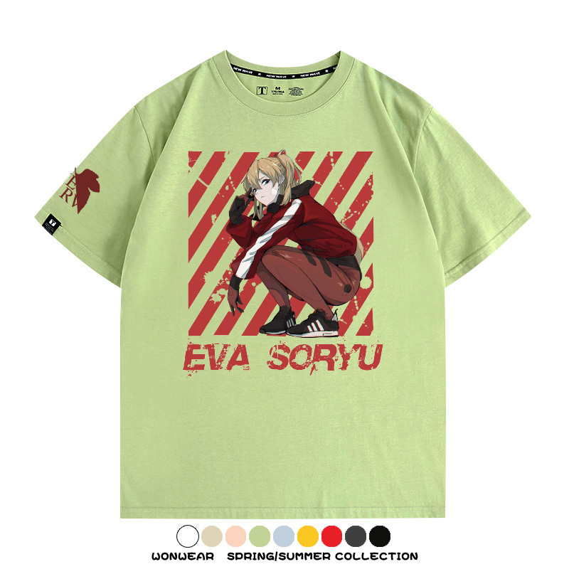 明日香日系潮牌聯名短袖動漫EVA周邊落肩純棉T恤夏青少年情侶上衣