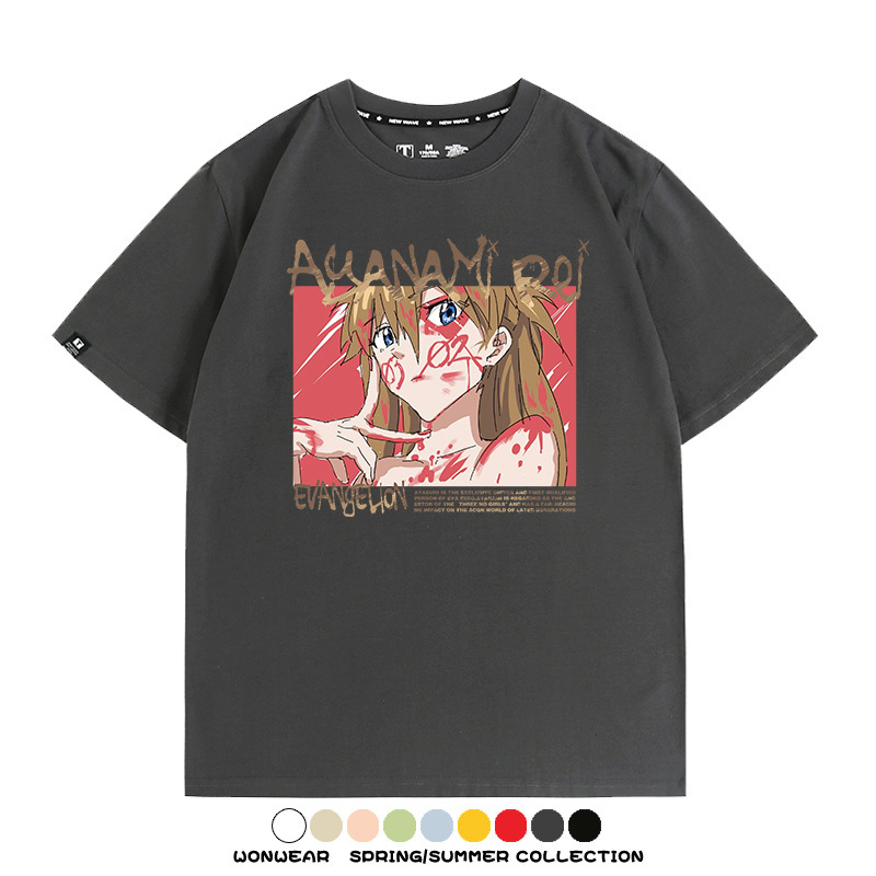 新世紀福音戰士EVA綾波麗明日香褚熏日系潮牌動漫青少年夏純棉T恤