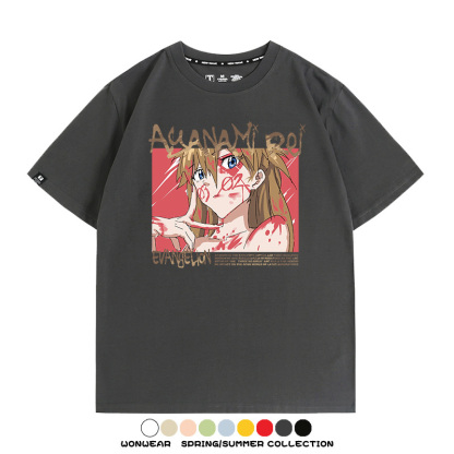 新世紀福音戰士EVA綾波麗明日香褚熏日系潮牌動漫青少年夏純棉T恤