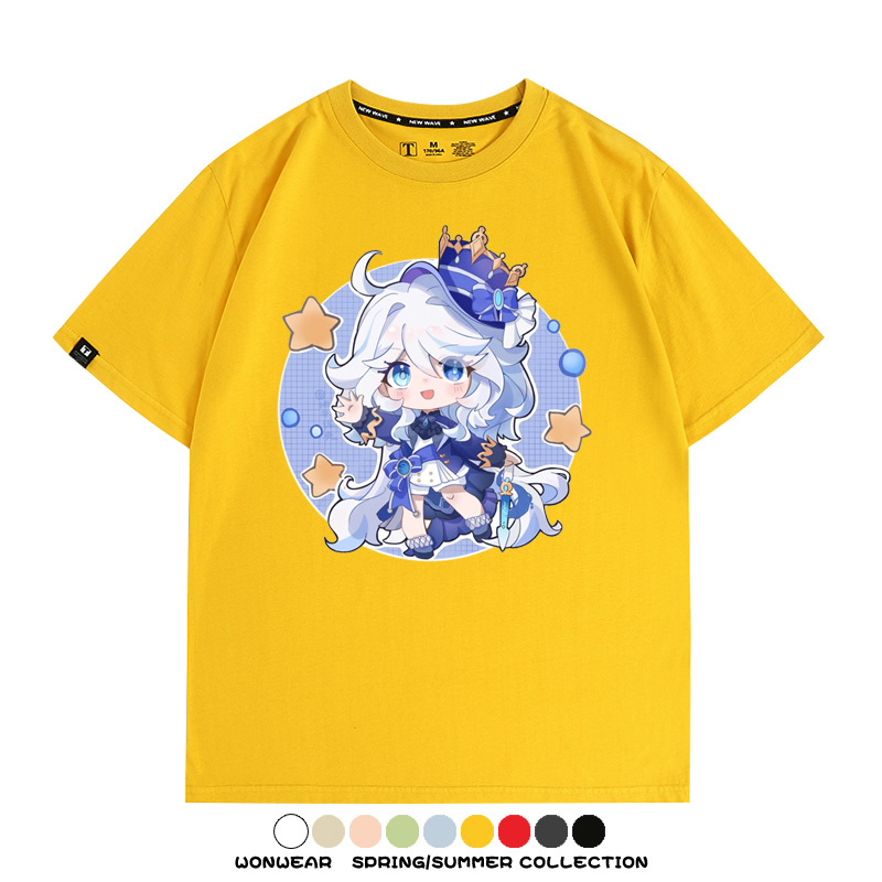原神遊戲水神芙寧娜芙卡洛斯Q版可愛周邊短袖夏季純棉男潮T恤百搭