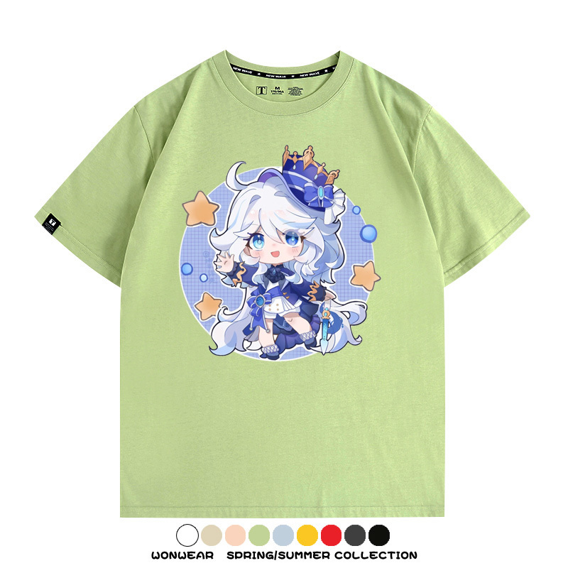 原神遊戲水神芙寧娜芙卡洛斯Q版可愛周邊短袖夏季純棉男潮T恤百搭