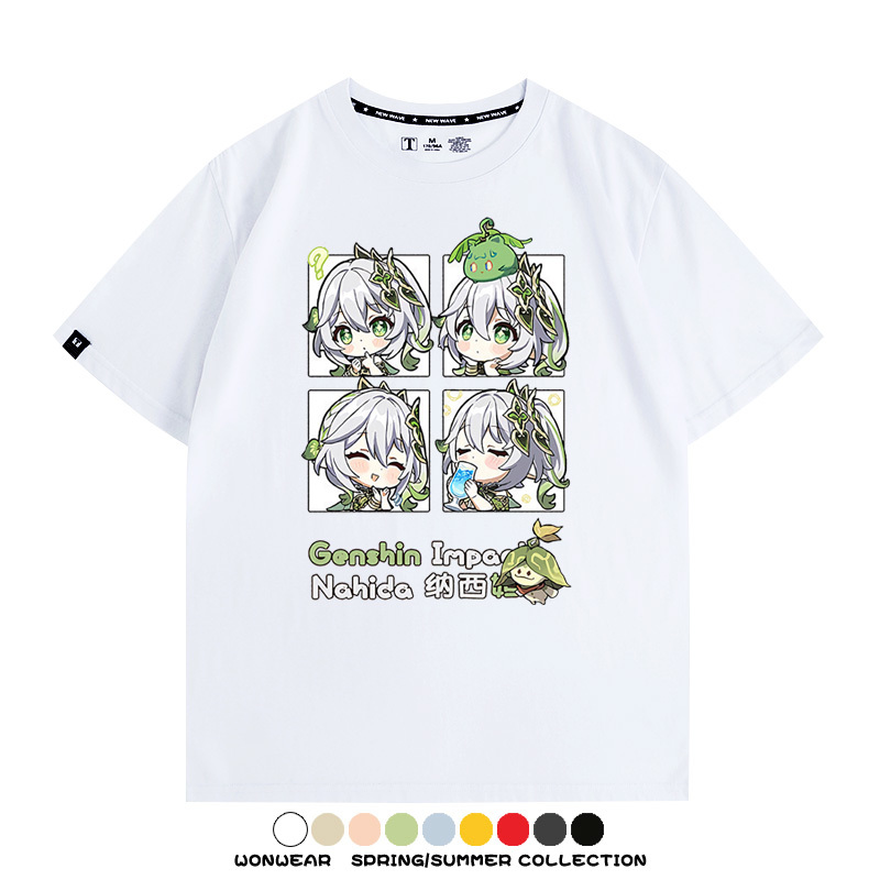 原神遊戲散兵可莉芙寧娜胡桃可愛Q版二次元周邊夏男純棉T恤衫短袖
