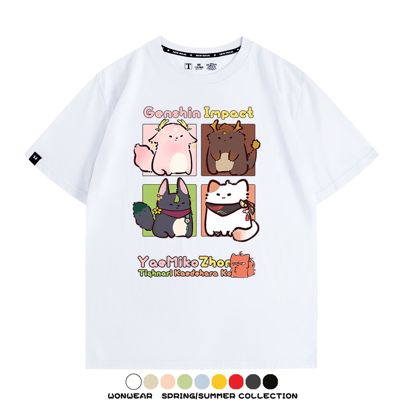 原神遊戲散兵可莉芙寧娜胡桃可愛Q版二次元周邊夏男純棉T恤衫短袖