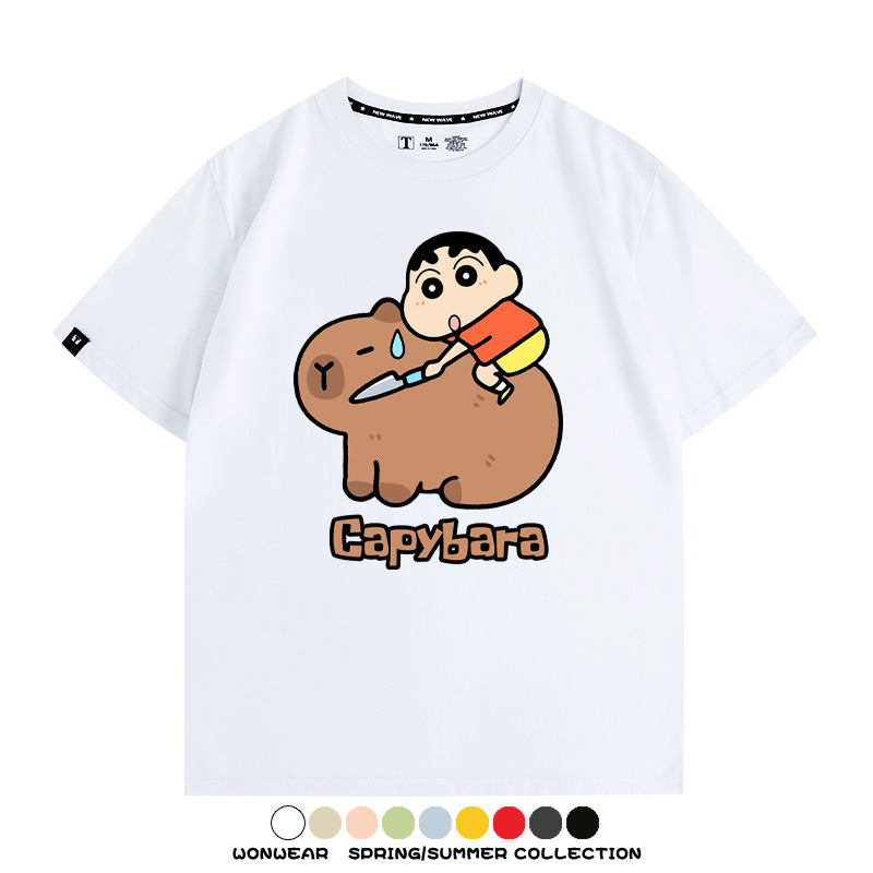 蠟筆小新卡皮巴拉水豚 親子情侶裝寬鬆短袖T