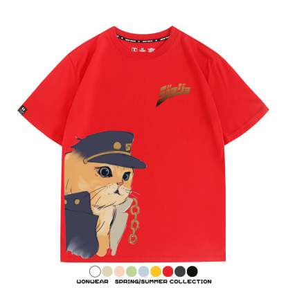 JOJO奇妙冒險聯動網紅嗷嗚貓波仔惡搞動漫短袖t-shirt