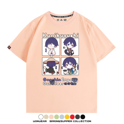 原神遊戲散兵可莉芙寧娜胡桃可愛Q版二次元周邊夏男純棉T恤衫短袖