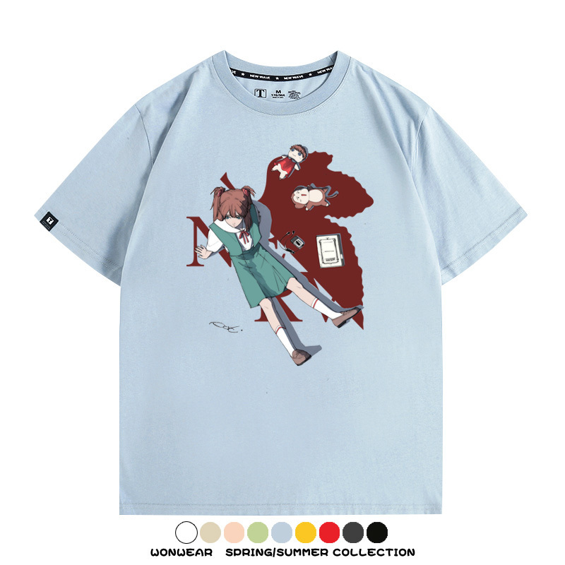 EVA新世紀福音戰士動漫明日香潮牌聯名短袖純棉T恤夏季情侶寬鬆上衣