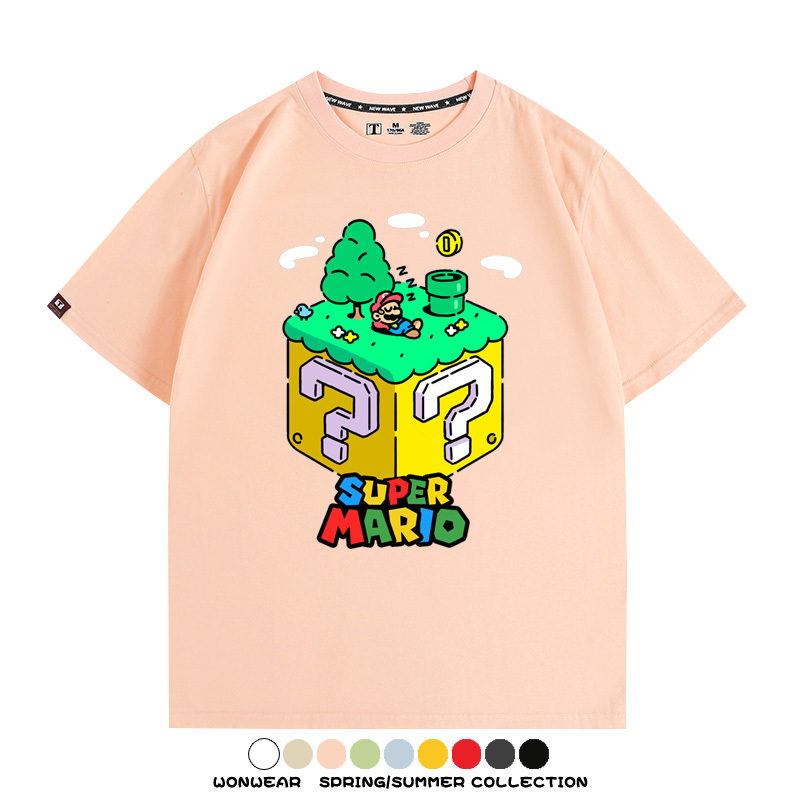 超級瑪麗瑪利歐遊戲卡通任天堂T恤純棉夏季男潮百搭短袖情侶寬鬆