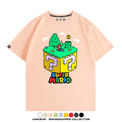 超級瑪麗瑪利歐遊戲卡通任天堂T恤純棉夏季男潮百搭短袖情侶寬鬆
