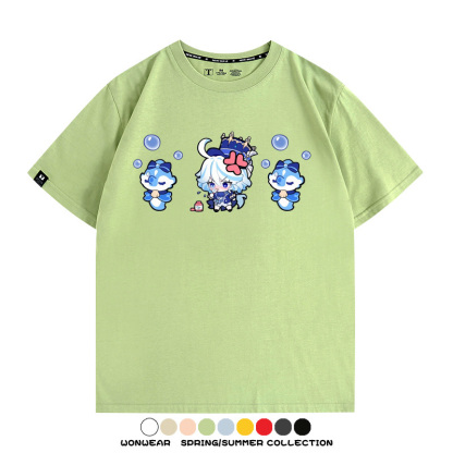 原神遊戲水神芙寧娜芙卡洛斯Q版可愛周邊短袖夏季純棉男潮T恤百搭