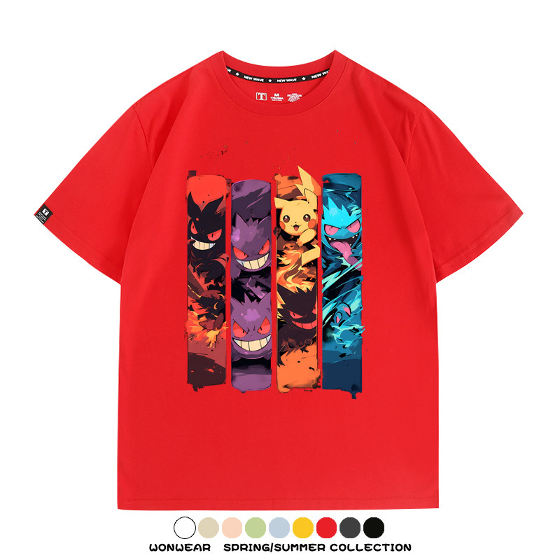精靈寶可夢潮牌動漫 親子情侶裝寬鬆短袖T