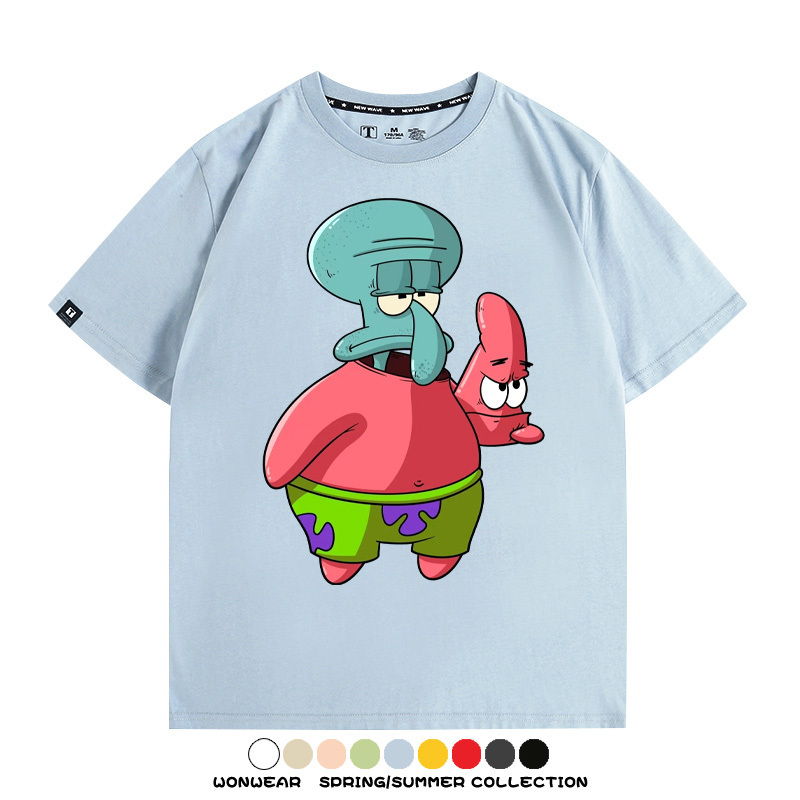 海綿寶寶章魚哥cos派大星 親子情侶裝寬鬆短袖T