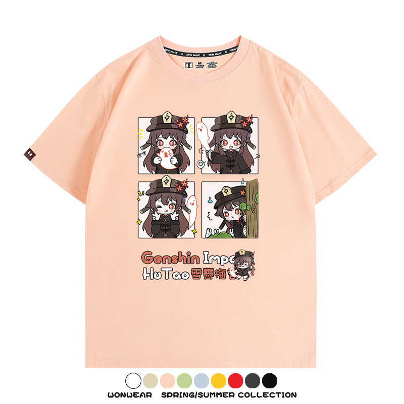 原神遊戲散兵可莉芙寧娜胡桃可愛Q版二次元周邊夏男純棉T恤衫短袖