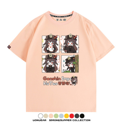 原神遊戲散兵可莉芙寧娜胡桃可愛Q版二次元周邊夏男純棉T恤衫短袖