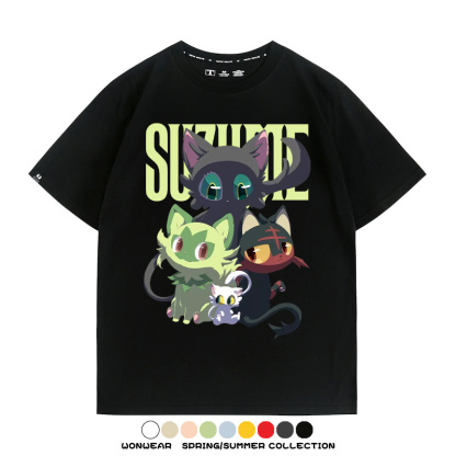 鈴芽之旅精靈寶可夢新葉喵聯名 親子情侶裝寬鬆短袖T