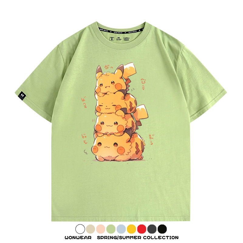 寶可夢皮卡丘可愛疊疊樂 親子情侶裝寬鬆短袖T