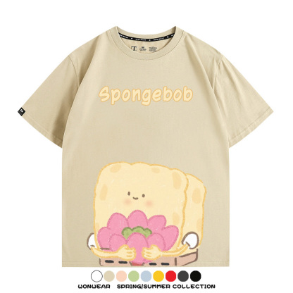 海綿寶寶派大星Q版短袖上衣服佛系好運蓮蓮卡通t恤衫純棉休閒半袖