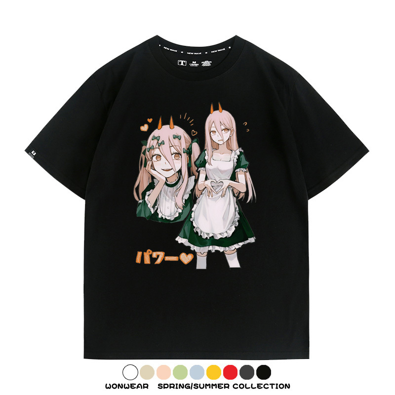 鏈鋸人動漫帕瓦聯名動漫周邊二次元情侶短袖夏季純棉T恤男潮百搭