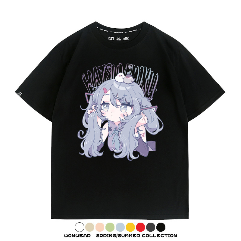 初音未來miku二次元少女元氣動漫周邊短袖夏季情侶純棉T恤男休閒