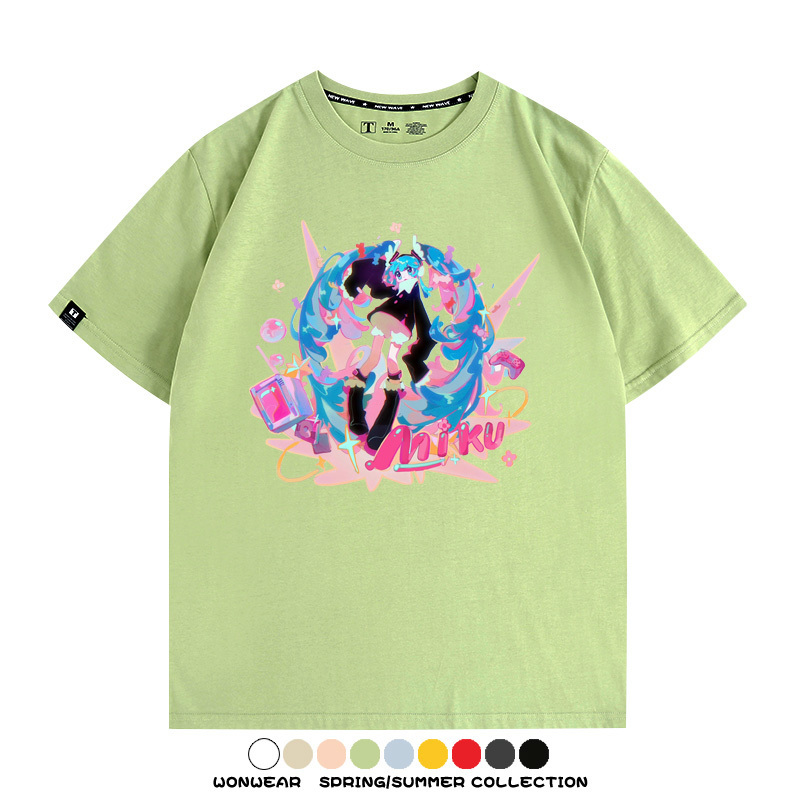 寶可夢歌姬美洛耶塔聯動MIKU初音未來周邊短袖T恤衫夏季純棉上衣寬鬆